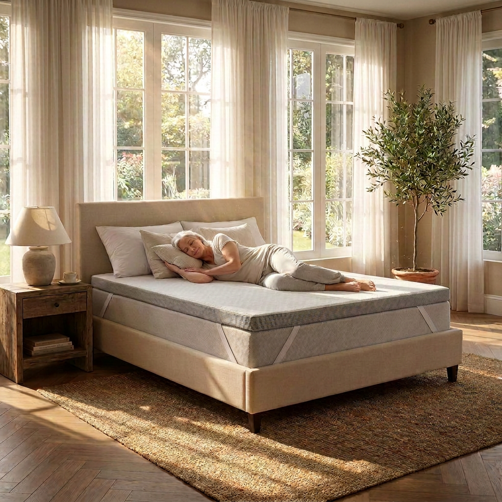 Bedroom with the Hushfold topper from a different angle
