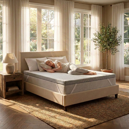 Bedroom with the Hushfold topper from a different angle