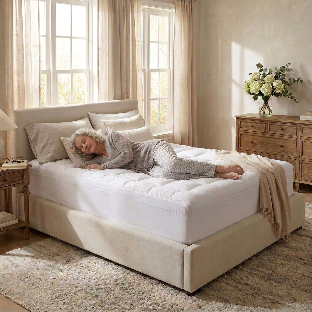 Sleep test — comfortable on her side, fully supported